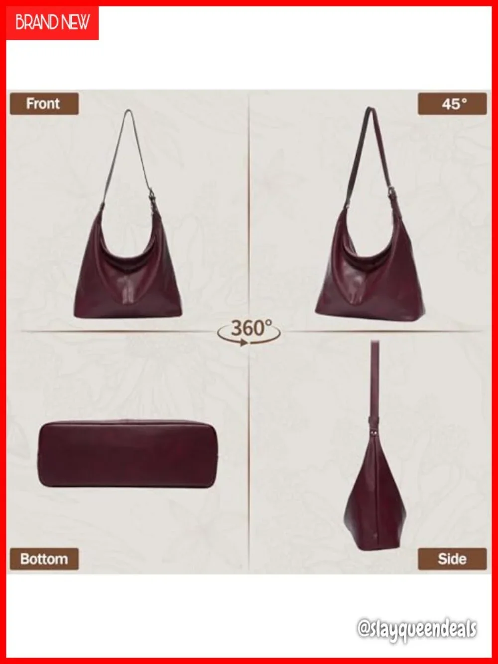 Vegan Leather Hobo Bag for Women Slouchy Shoulder Purse Work Handbag Tote